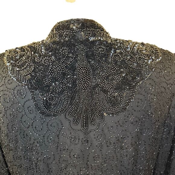 Vintage Niteline Della Roufogali Black Silk Beaded Evening Jacket Size S - Picture 8 of 16